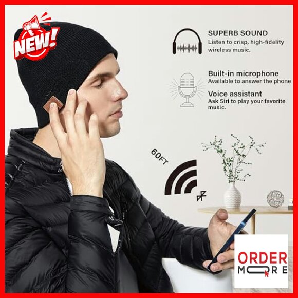 Merino Wool Bluetooth Beanie with HD Stereo, 30-Hour Play Time, Built-in Mic - Picture 5 of 7